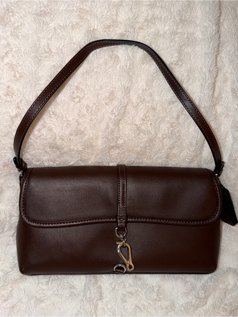 Coach Dark Brown Leather Shoulder Bag with Gold-Tone Hardware
